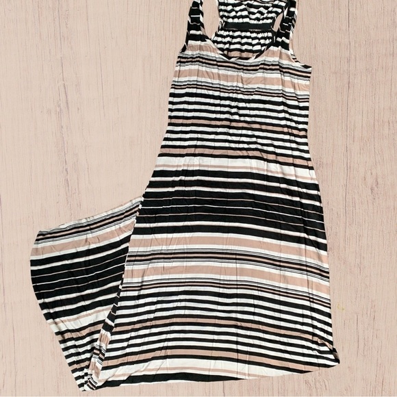 NWOT Netural Print Maxi Dress Spring Brown Stripe XSMALL - Picture 2 of 10